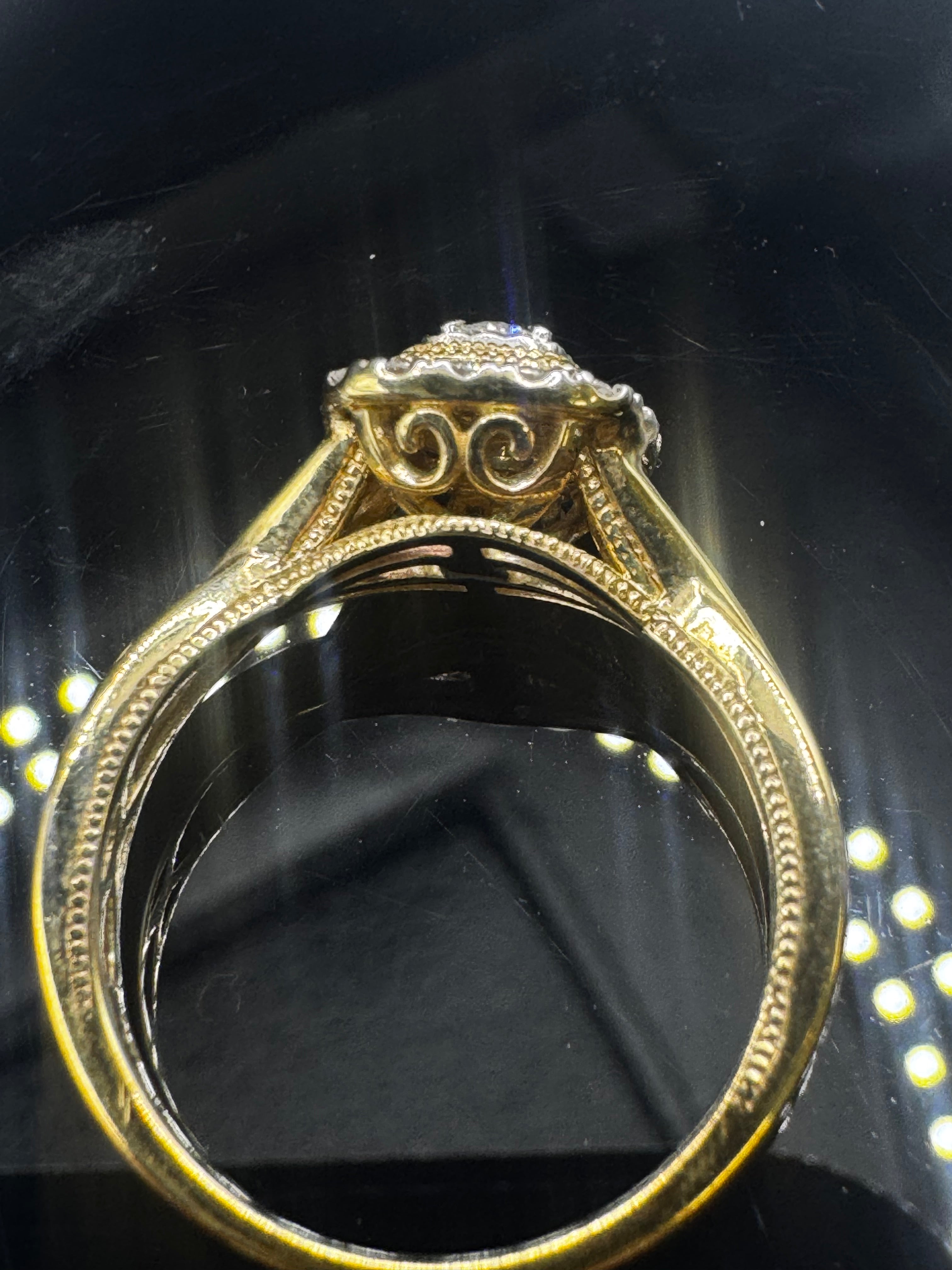 10kt Yellow Gold 0.50cttw Diamond Cushion Halo Engagement Ring and Wedding Band Set