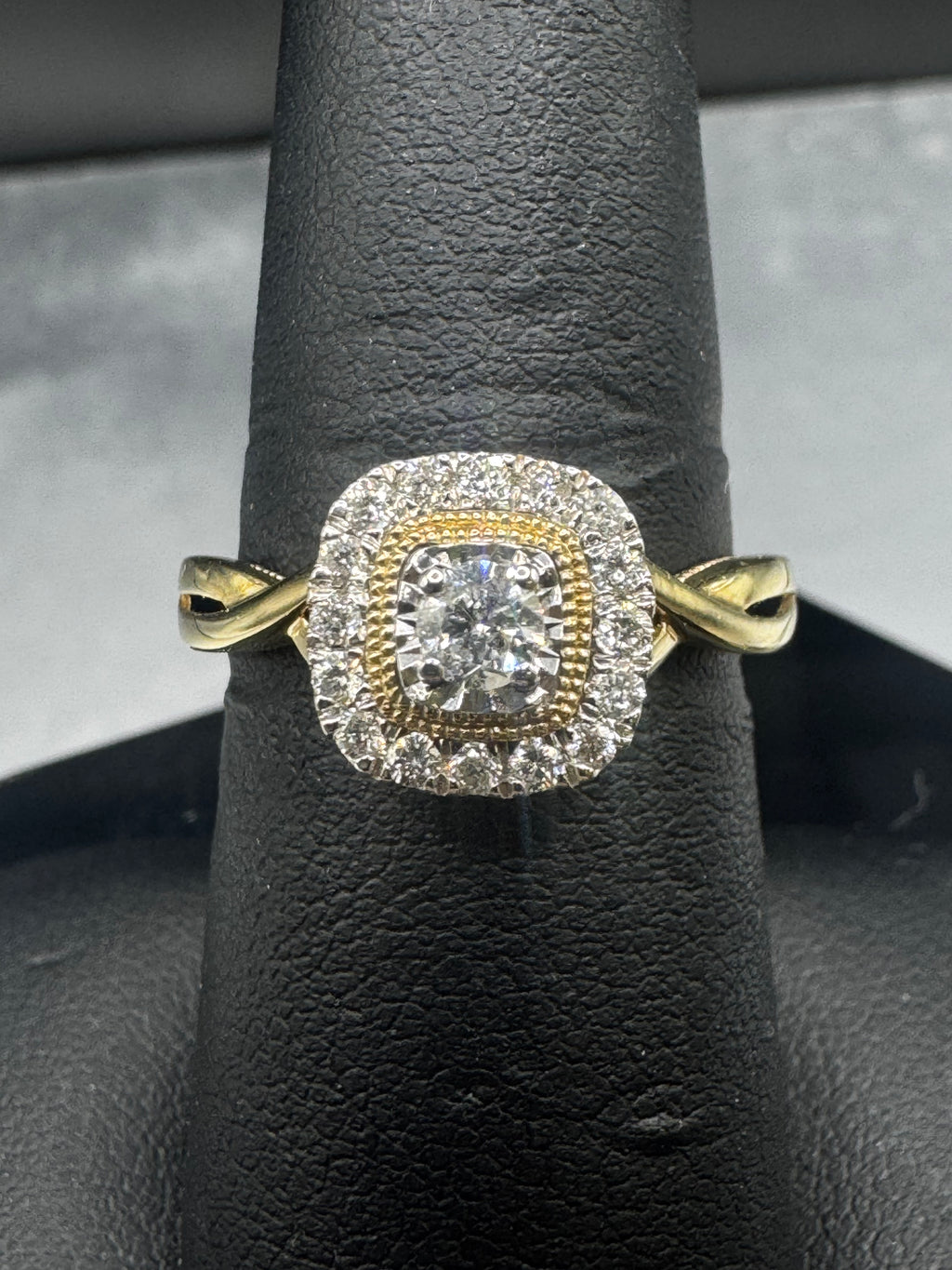 10kt Yellow Gold 0.50cttw Diamond Cushion Halo Engagement Ring and Wedding Band Set