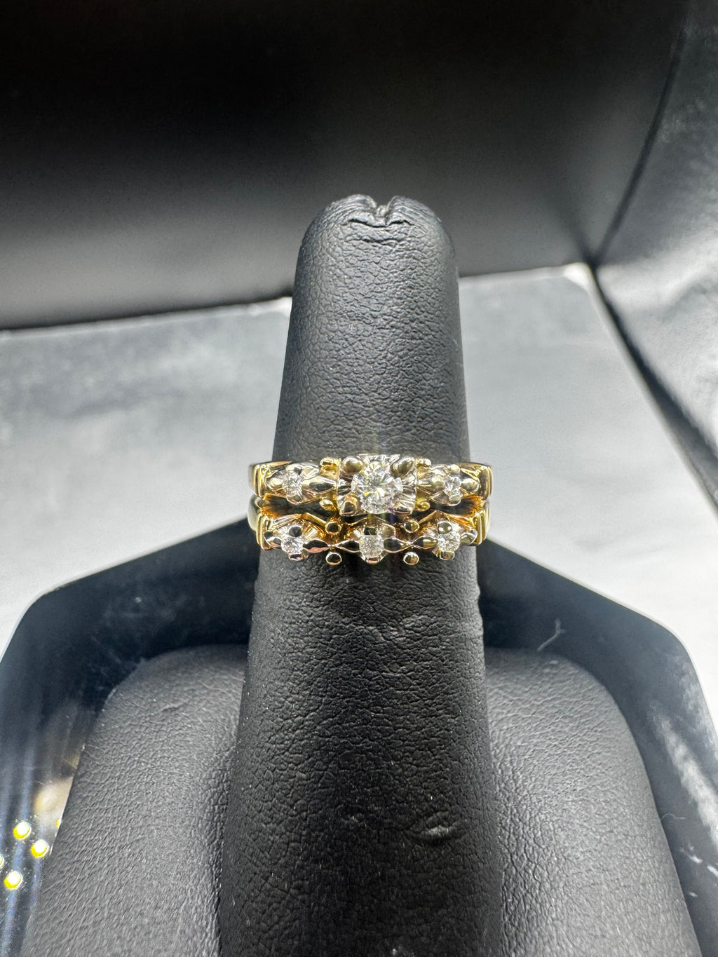 14kt Yellow Gold .33cttw Diamond 3-Stone Engagement Ring and Wedding Band Set