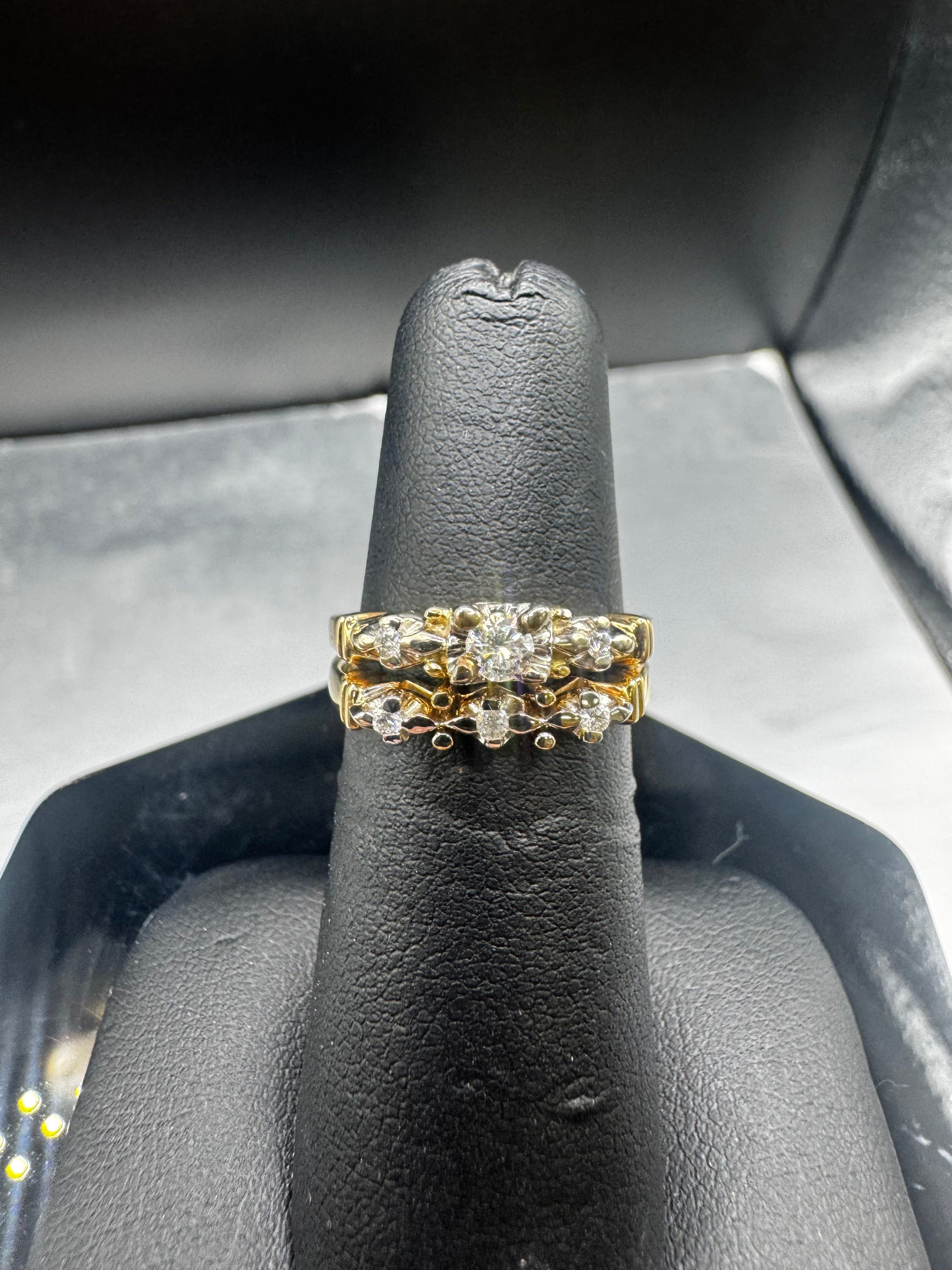 14kt Yellow Gold .33cttw Diamond 3-Stone Engagement Ring and Wedding Band Set