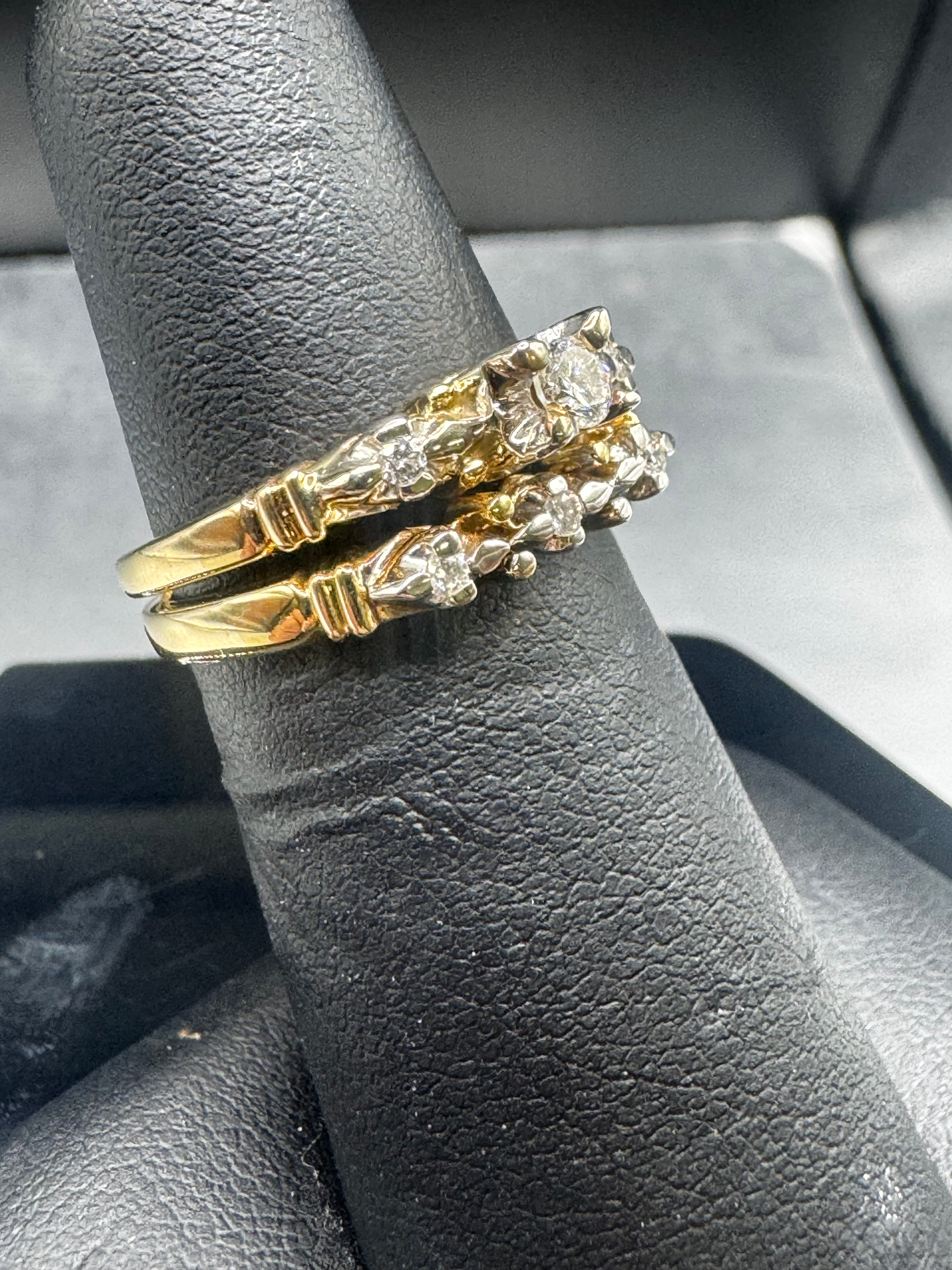 14kt Yellow Gold .33cttw Diamond 3-Stone Engagement Ring and Wedding Band Set