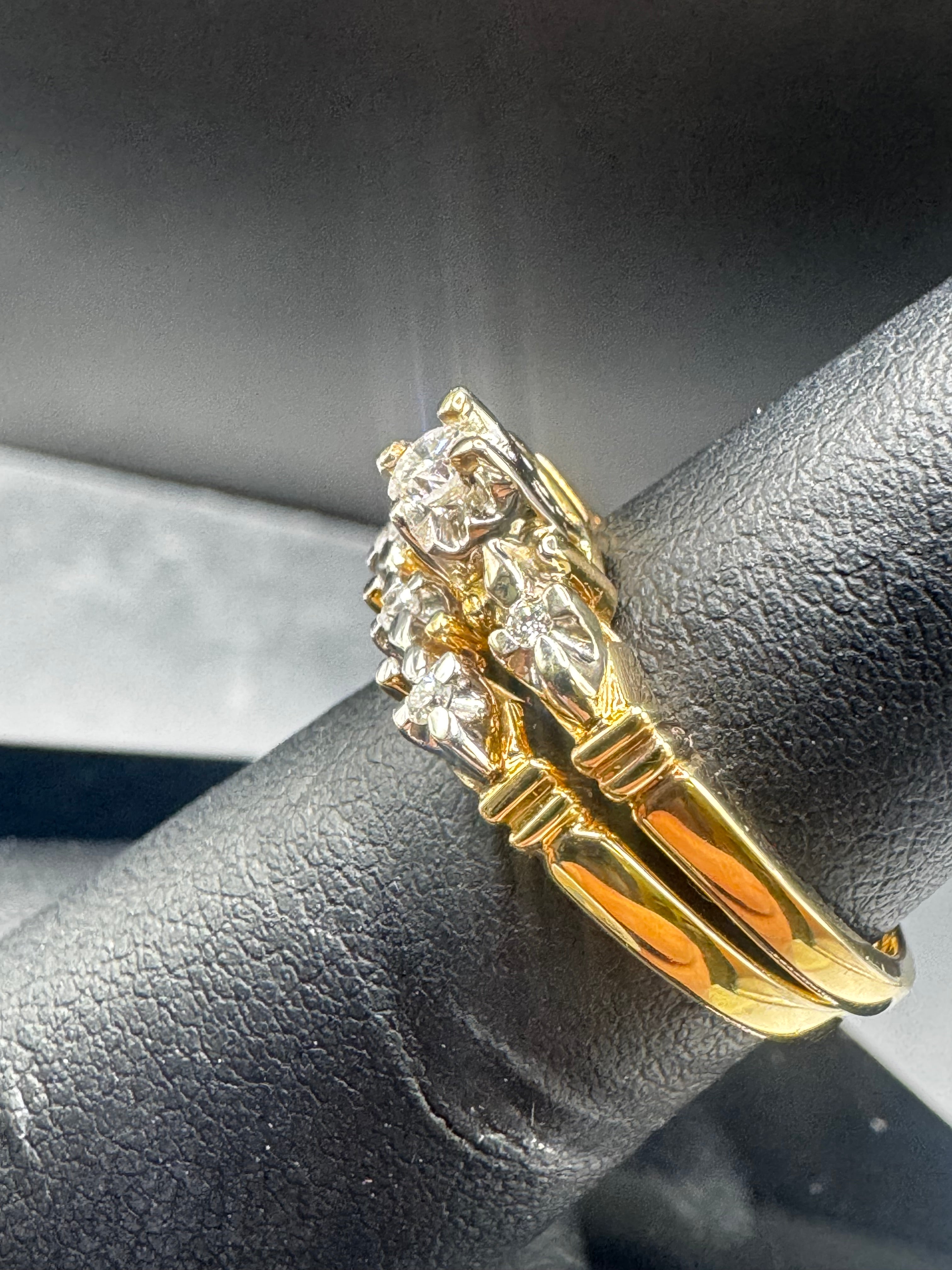14kt Yellow Gold .33cttw Diamond 3-Stone Engagement Ring and Wedding Band Set