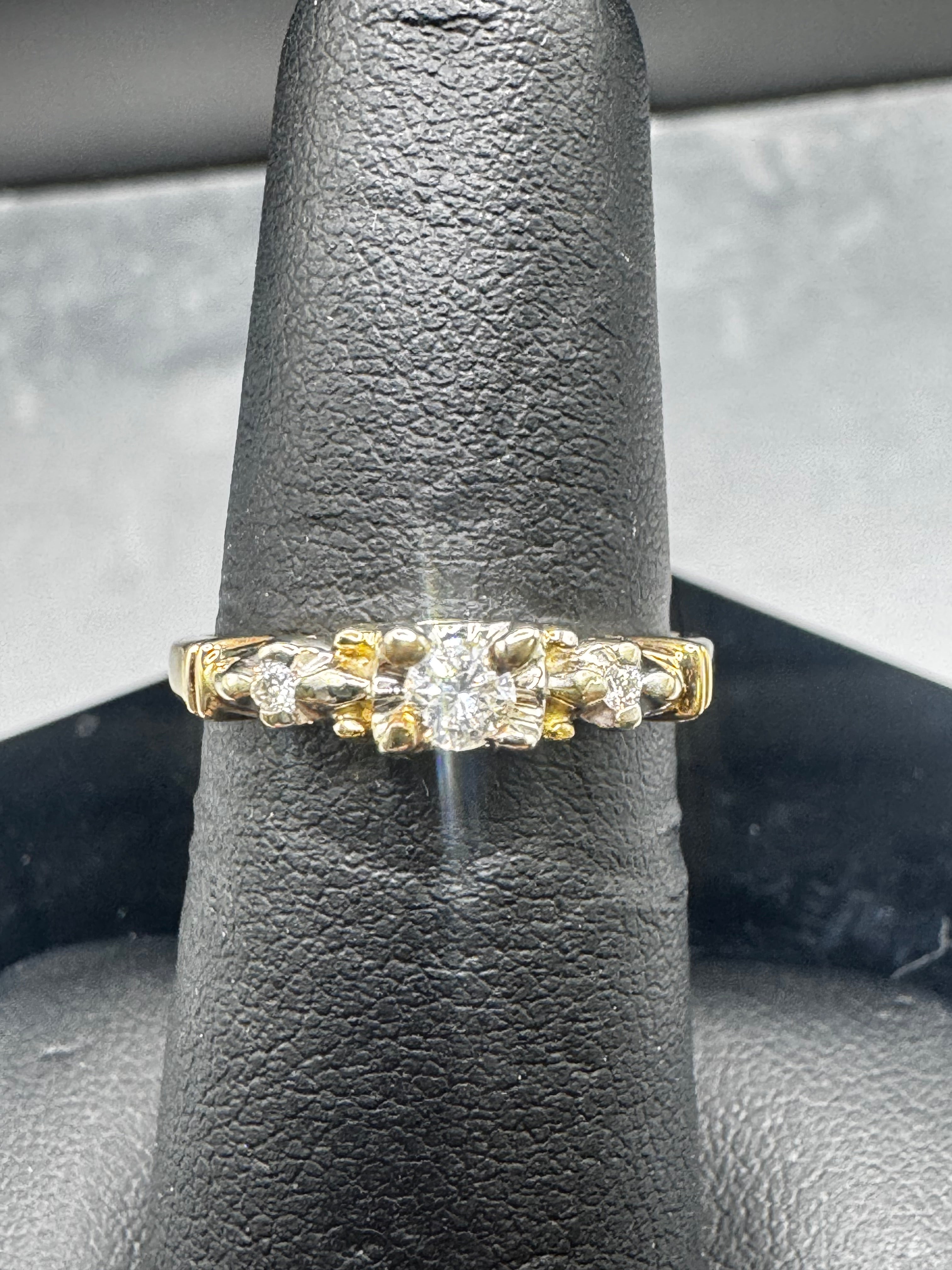 14kt Yellow Gold .33cttw Diamond 3-Stone Engagement Ring and Wedding Band Set