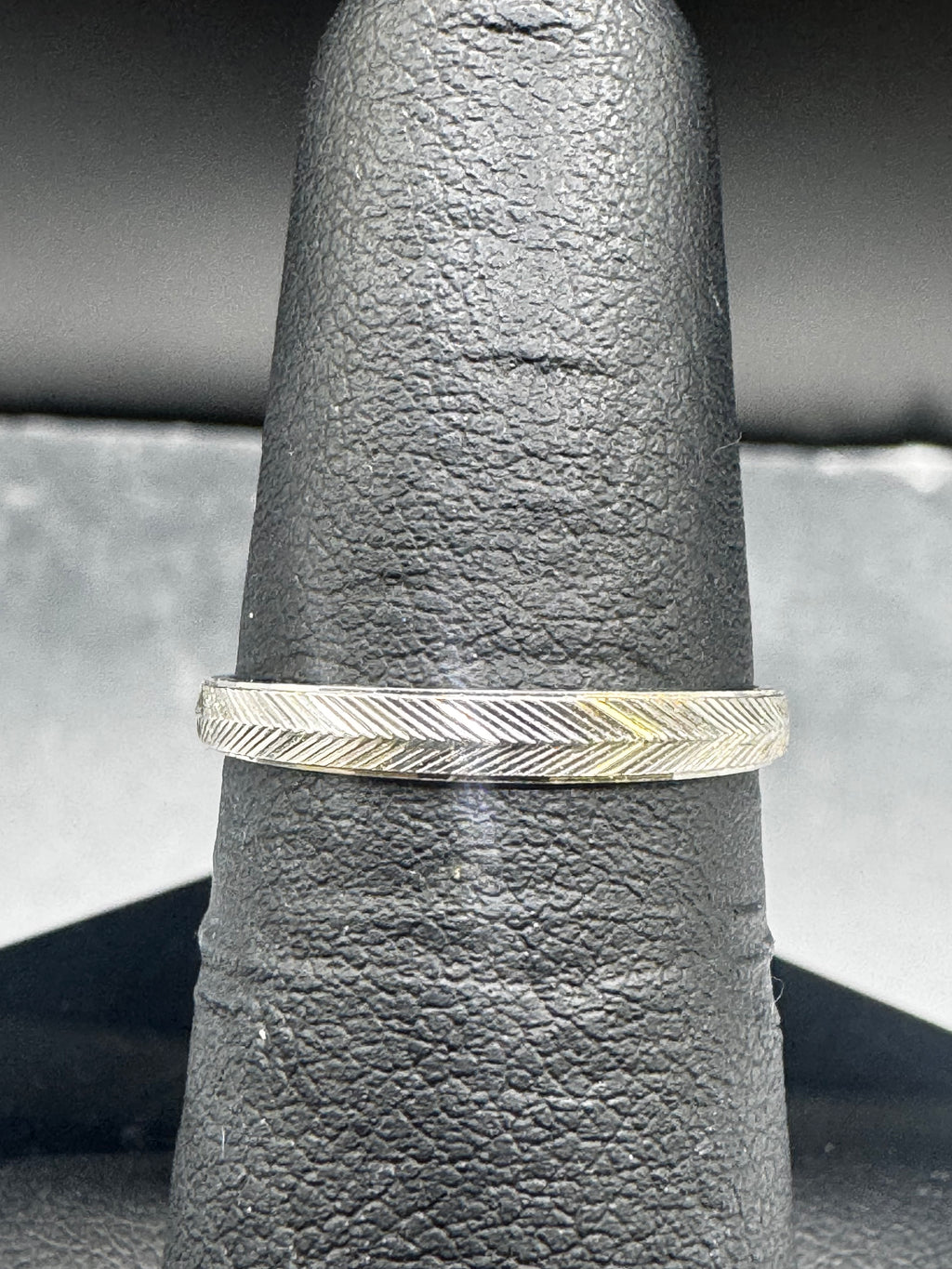 14kt White Gold Diamond Bridal Set – Etched Band Engagement Ring & Wedding Band