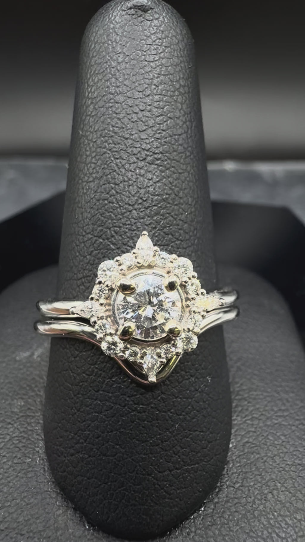 14kt White Gold Round Diamond Halo Engagement Ring & Wedding Band Set - .50 ct Center, 1.00 cttw, SI1/G