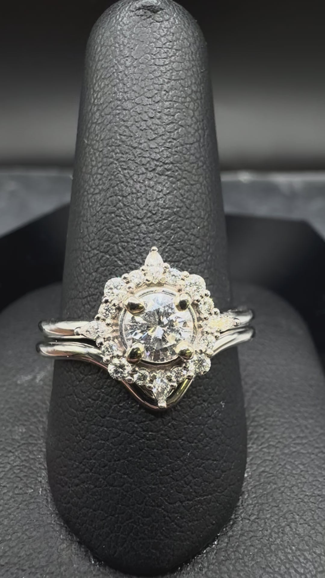 14kt White Gold Round Diamond Halo Engagement Ring & Wedding Band Set - .50 ct Center, 1.00 cttw, SI1/G