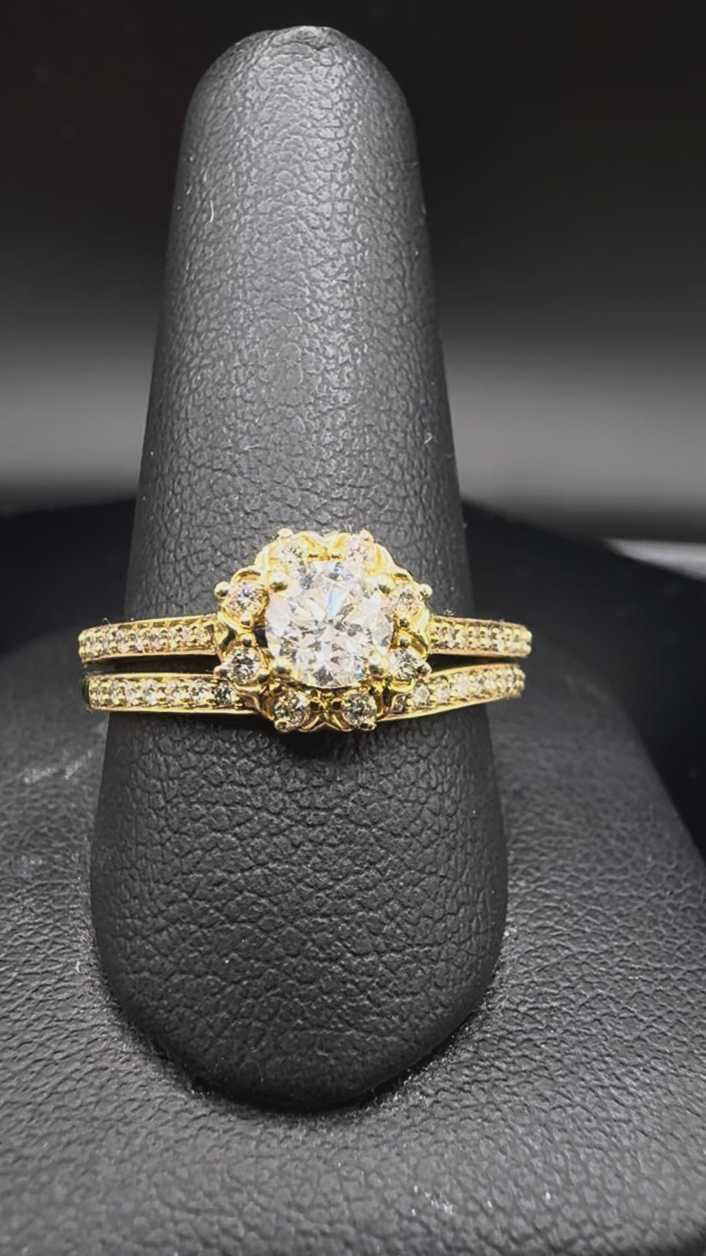 14kt Yellow Gold Diamond Halo Bridal Set - .40 ct Round Center, .63 cttw