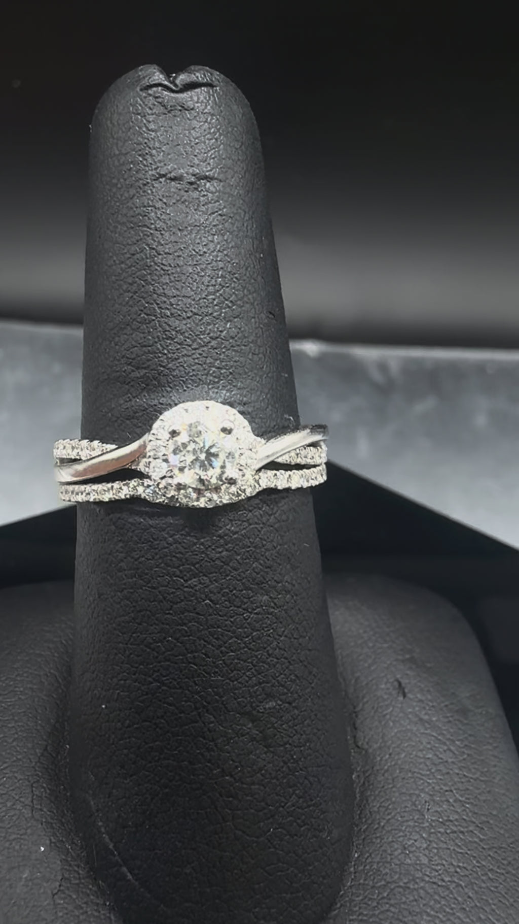 10kt White Gold Diamond Halo Engagement Ring & Wedding Band Set - .65 cttw, Twisted Band