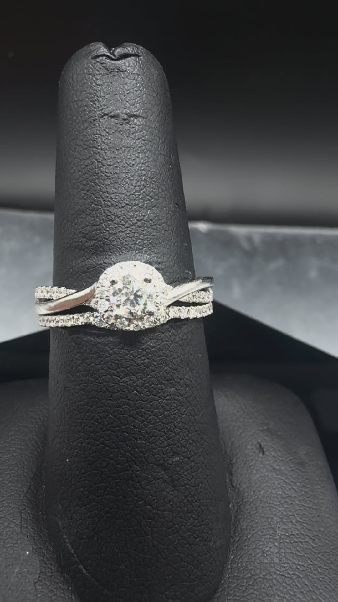 10kt White Gold Diamond Halo Engagement Ring & Wedding Band Set - .65 cttw, Twisted Band