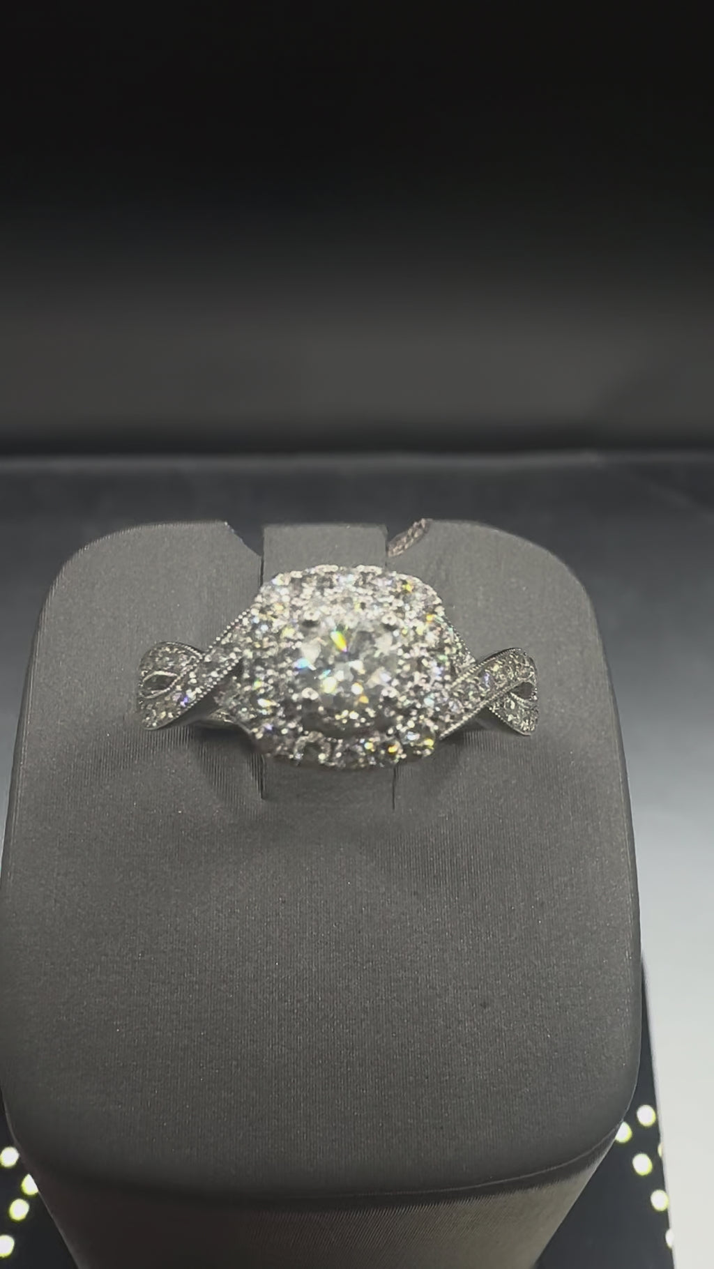 14kt White Gold Halo Round Lab Diamond Engagement Ring with Accented Band