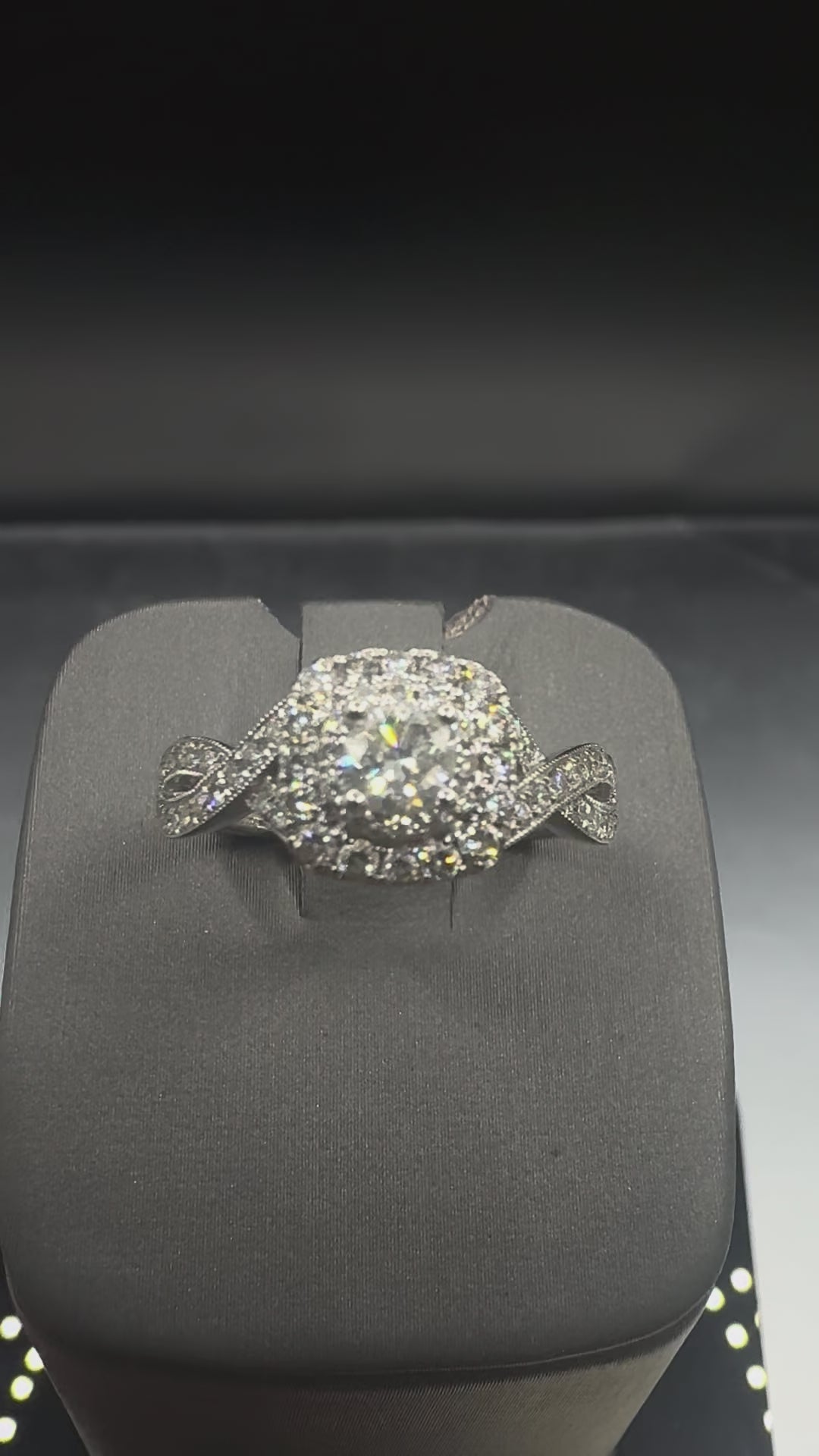 14kt White Gold Halo Round Lab Diamond Engagement Ring with Accented Band