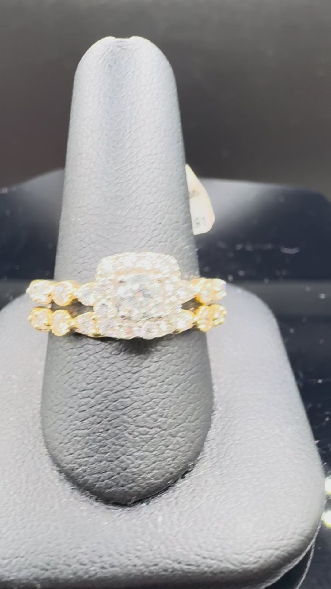14kt Yellow Gold Diamond Halo Engagement Ring & Wedding Band Set
