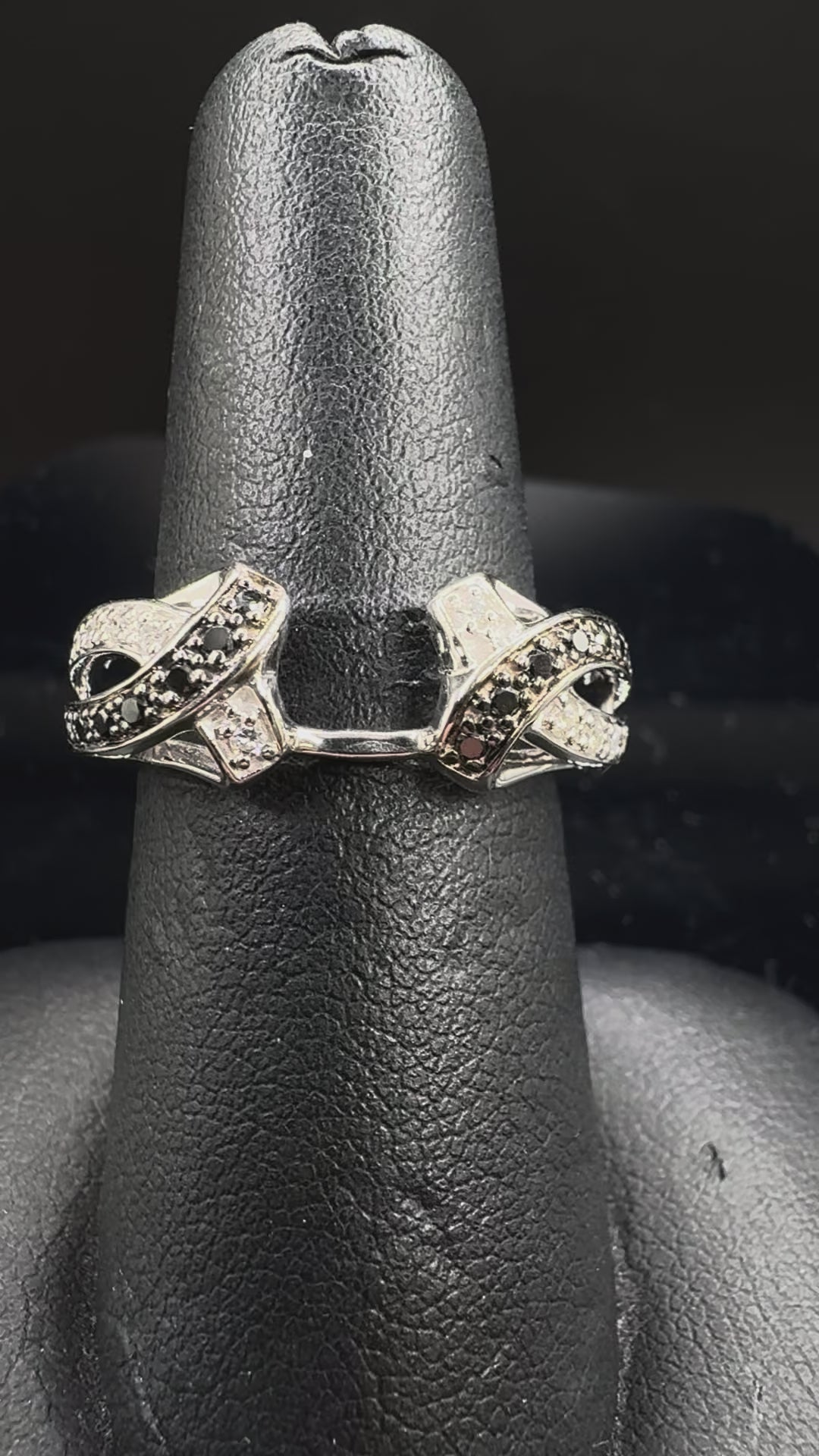 14K White Gold Black and White Diamond Ring Wrap
