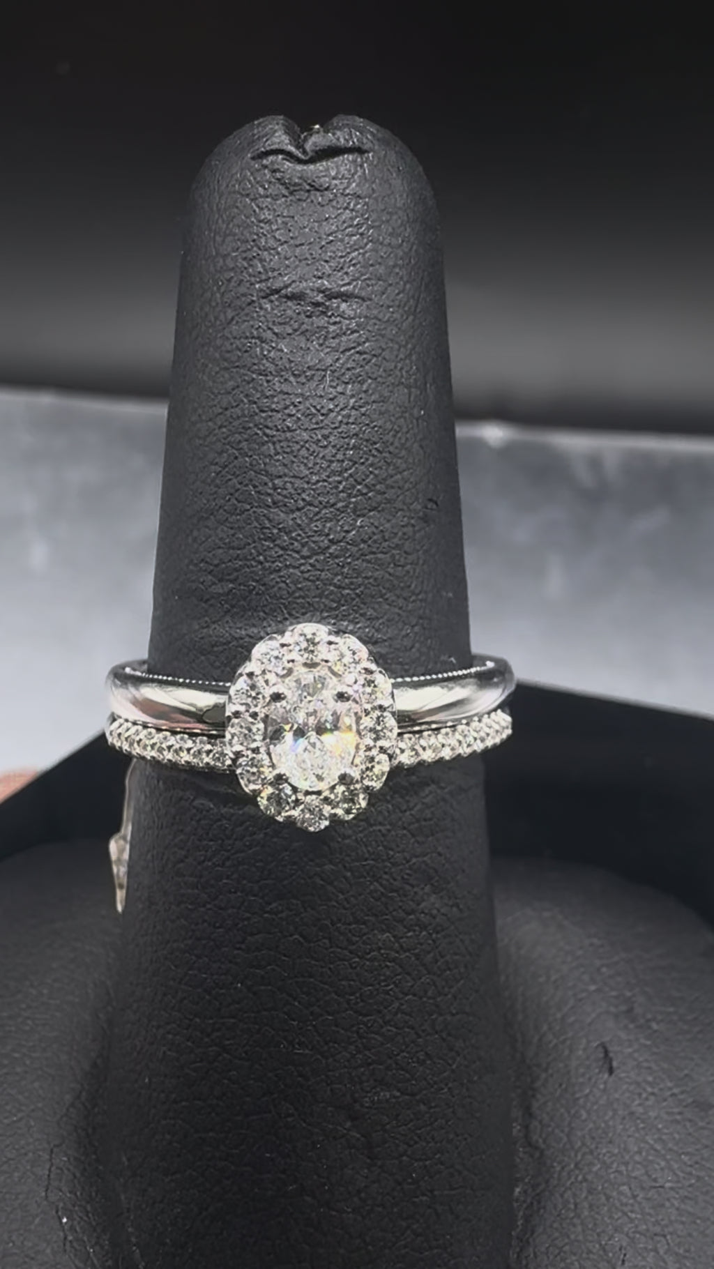 14kt White Gold Oval Diamond Halo Engagement Ring & Diamond Accented Band Set - .25 ct Center, .50 cttw