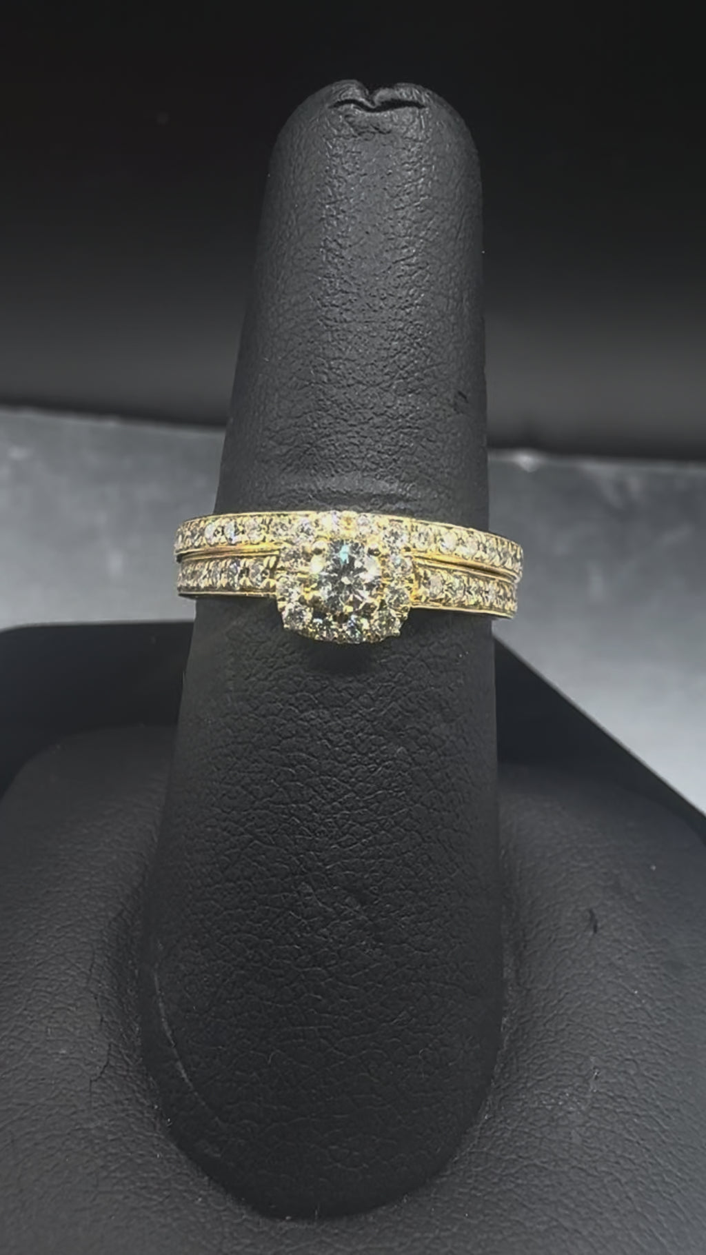 14kt Yellow Gold Diamond Halo Engagement Ring & Wedding Band Set - .15 ct Center, .58 cttw
