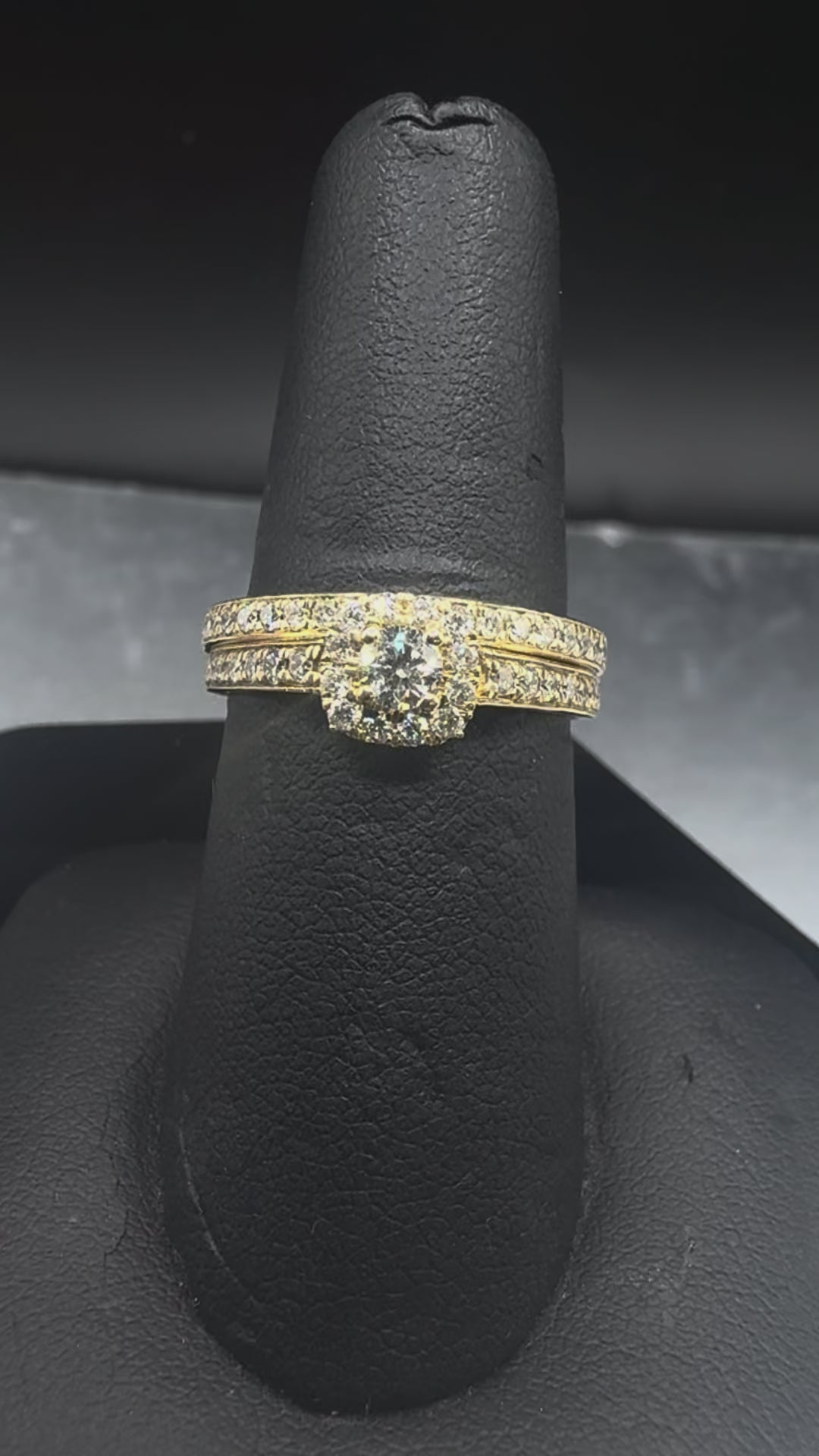 14kt Yellow Gold Diamond Halo Engagement Ring & Wedding Band Set - .15 ct Center, .58 cttw