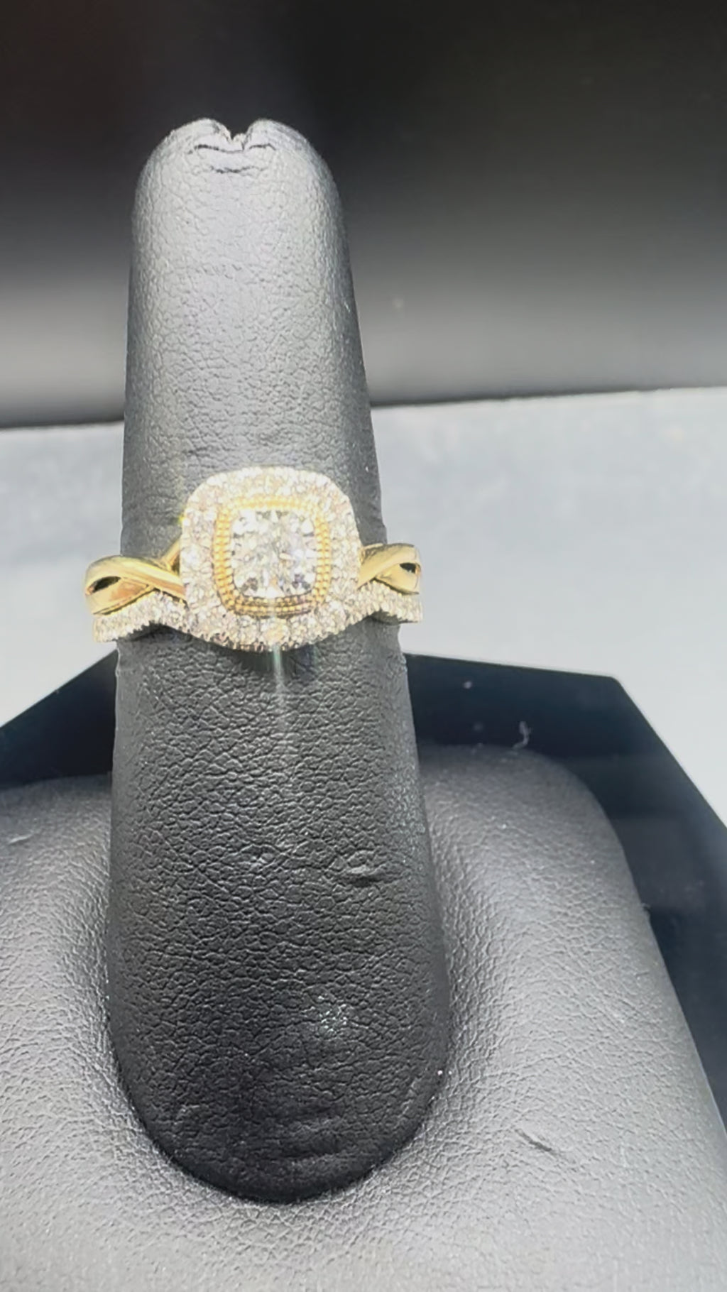10kt Yellow Gold 0.50cttw Diamond Cushion Halo Engagement Ring and Wedding Band Set