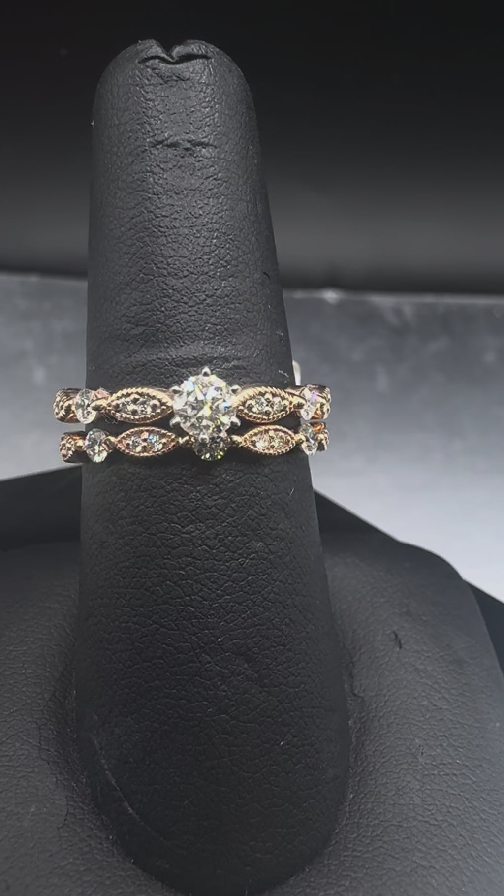 14kt Rose Gold Vintage Diamond Engagement Ring & Wedding Band Set - 3/8 ct + 1/4 ct