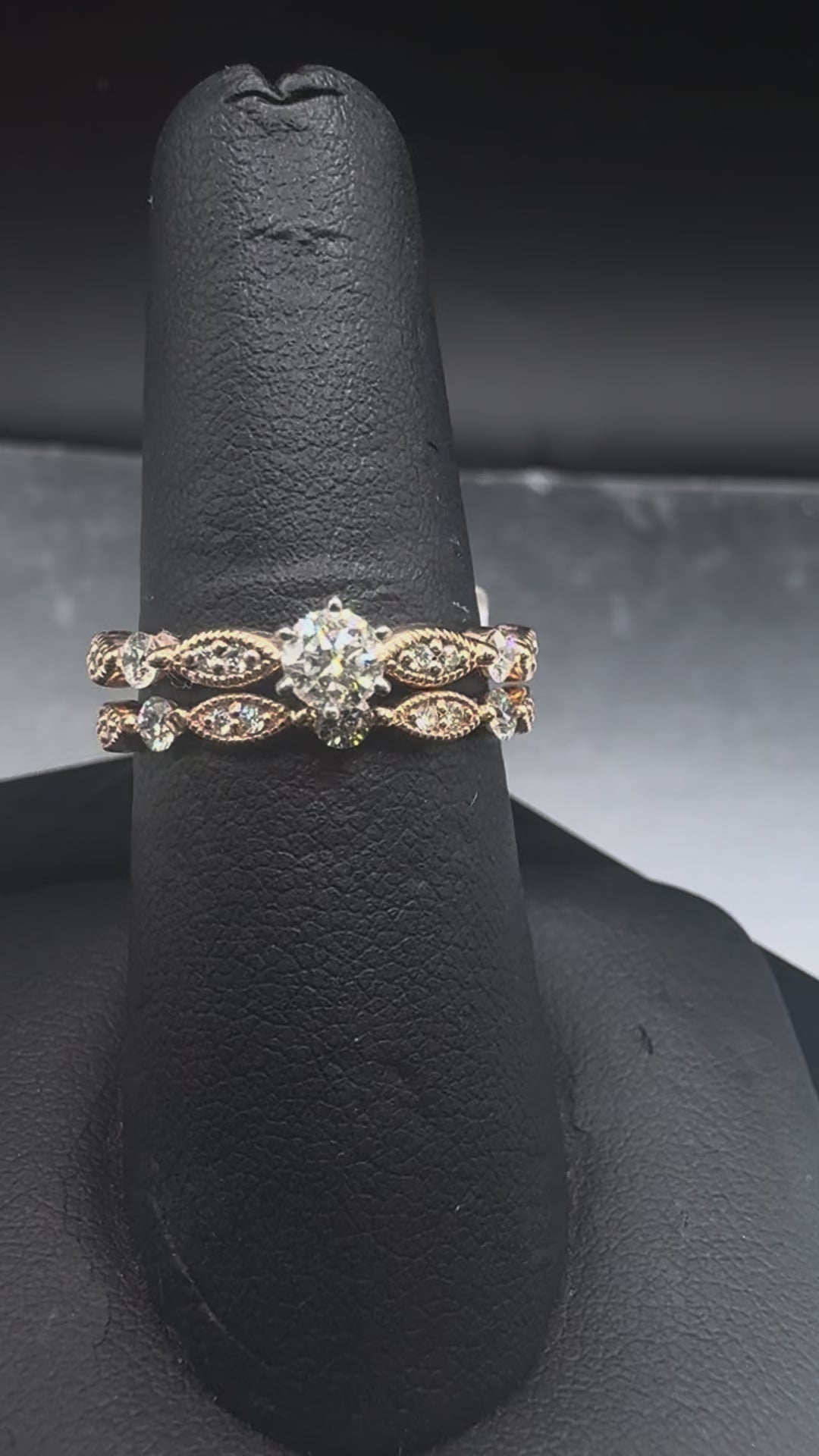14kt Rose Gold Vintage Diamond Engagement Ring & Wedding Band Set - 3/8 ct + 1/4 ct